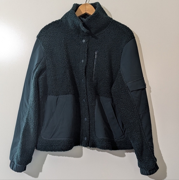 FLX Fleece Snap Up Jacket Activewear Size Large Dark Teal Green B - Picture 1 of 7
